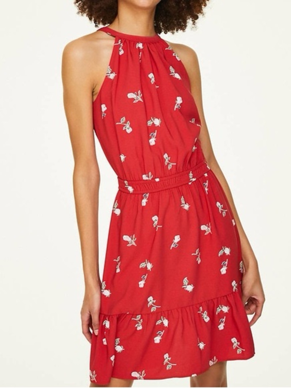 LOFT Red Floral Halter Mini Dress L